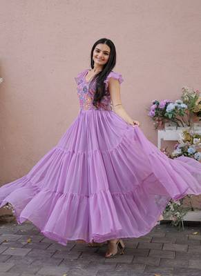 Onion Pink Faux Georgette With Rich Floral Position Print work Gown 3