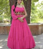 Pink Georgette Leheriya Printed navaratri Gown