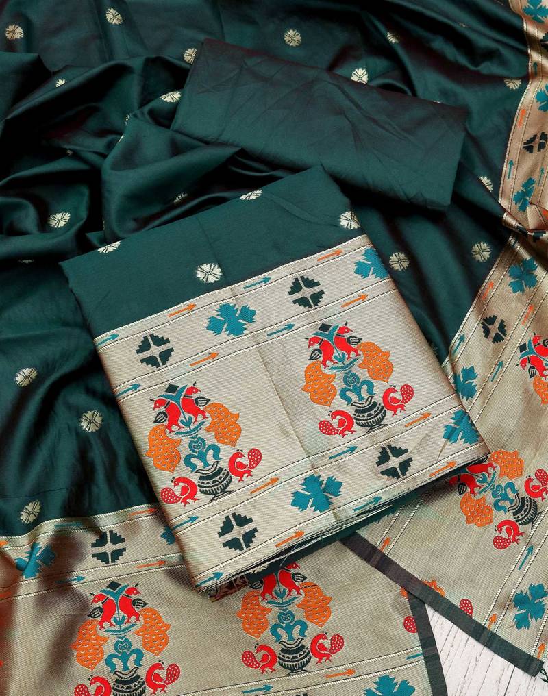 Pure tapeta silk salwar suit dress material with paithani pattern