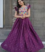 Wine Maslin and Chinon with Embroidered work Gown