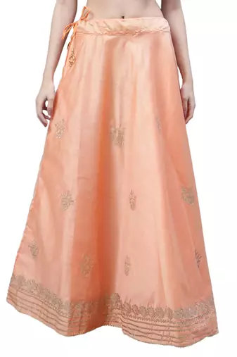 Peach chanderi silk hand gota patti work ethnic lehenga skirt