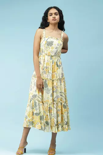 LABEL Yellow Floral Printed Maxi Dress