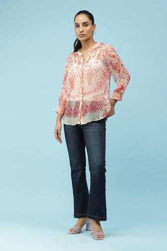 Pink Floral Print Shirt With Camisole