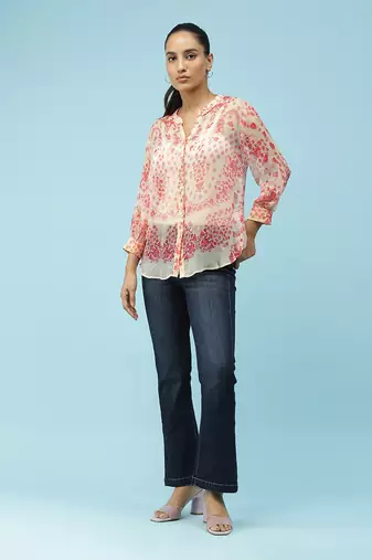 Pink Floral Print Shirt With Camisole