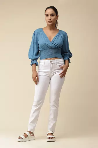 Blue Smocked Crop Top