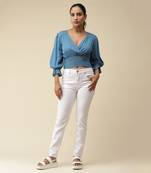 Blue Smocked Crop Top