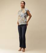 Turquoise Floral Printed Tie Up Top