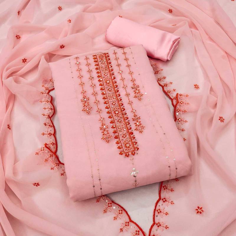 Graceful georgette top with santoon bottom salwar suit dress material