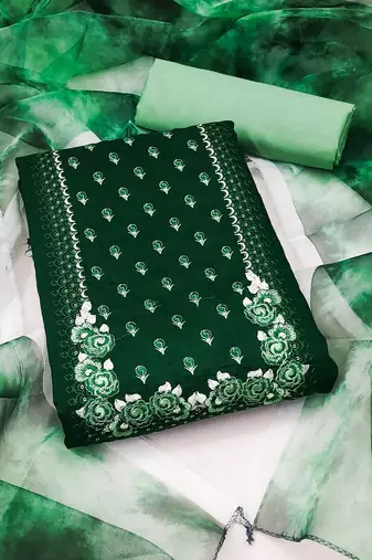 Parampara silks top with heavy indo bottom and organza print dupatta: unstitched salwar suit dress material