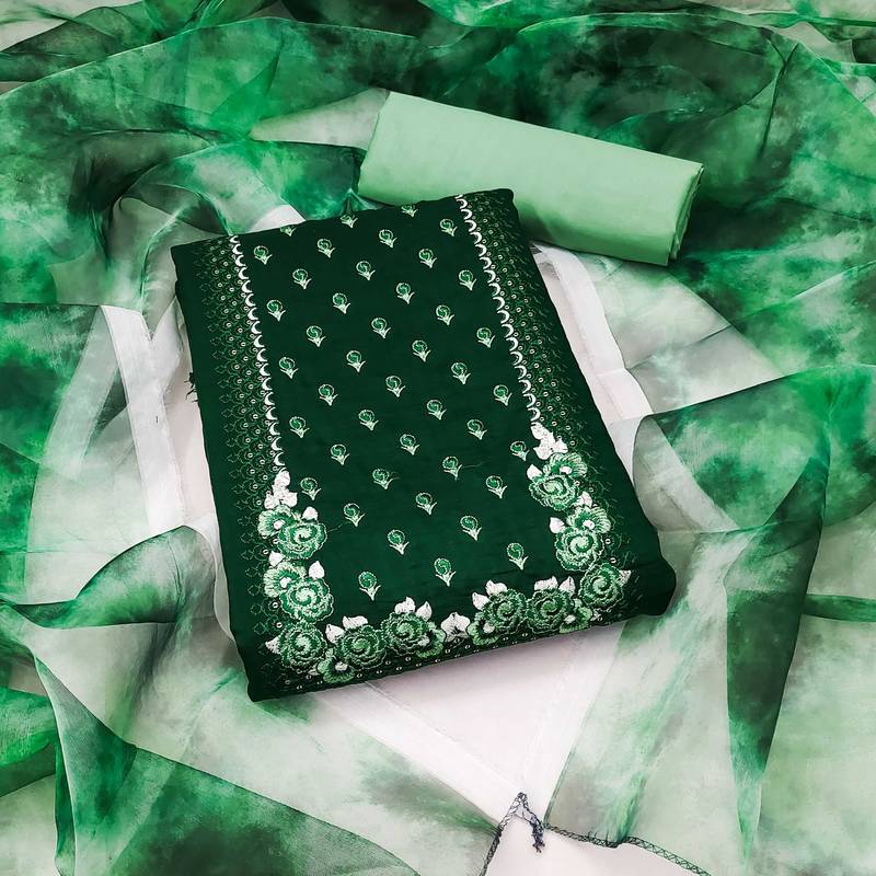 Parampara silks top with heavy indo bottom and organza print dupatta: unstitched salwar suit dress material