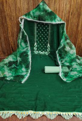 Parampara silks top with heavy indo bottom and organza print dupatta: unstitched salwar suit dress material 4