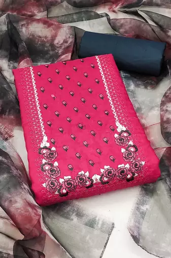 Parampara silks top with heavy indo bottom and organza print dupatta: unstitched salwar suit dress material