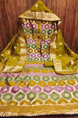 Opulent organza banarashi jacquard ensemble unstitched dress material 4
