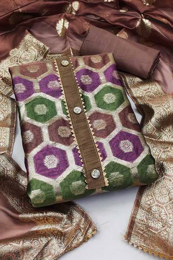 Opulent organza banarashi jacquard ensemble unstitched dress material