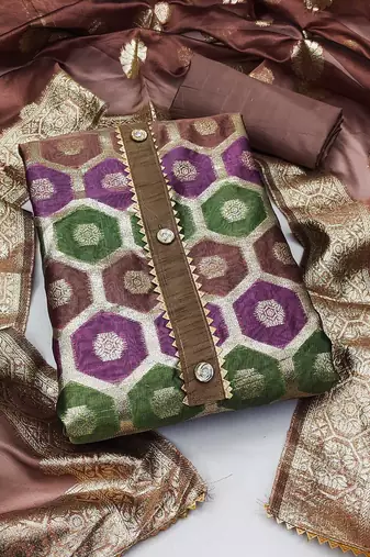 Opulent organza banarashi jacquard ensemble unstitched dress material