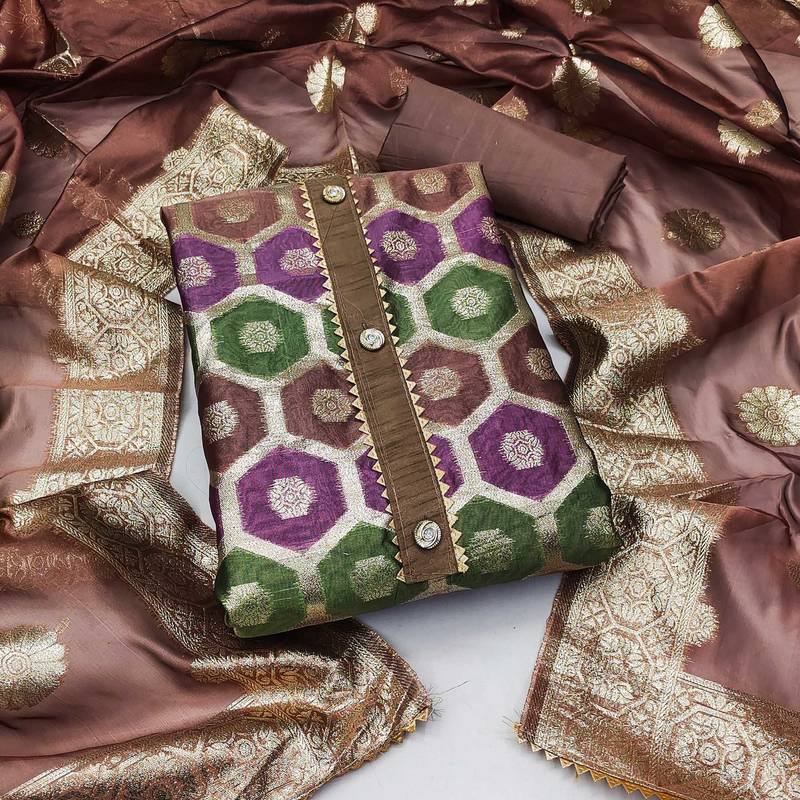 Opulent organza banarashi jacquard ensemble unstitched dress material