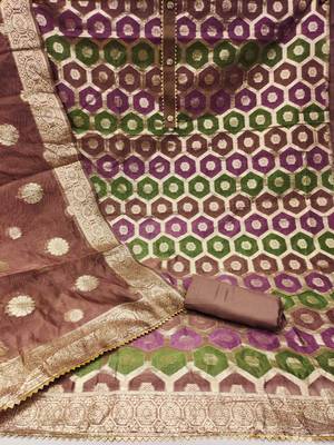Opulent organza banarashi jacquard ensemble unstitched dress material 3