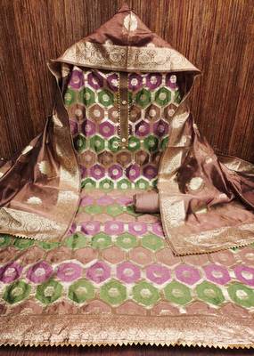 Opulent organza banarashi jacquard ensemble unstitched dress material 4