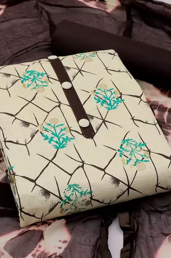 Khadi cotton top, heavy cotton bottom, and najmeen saboori print dupatta dress material