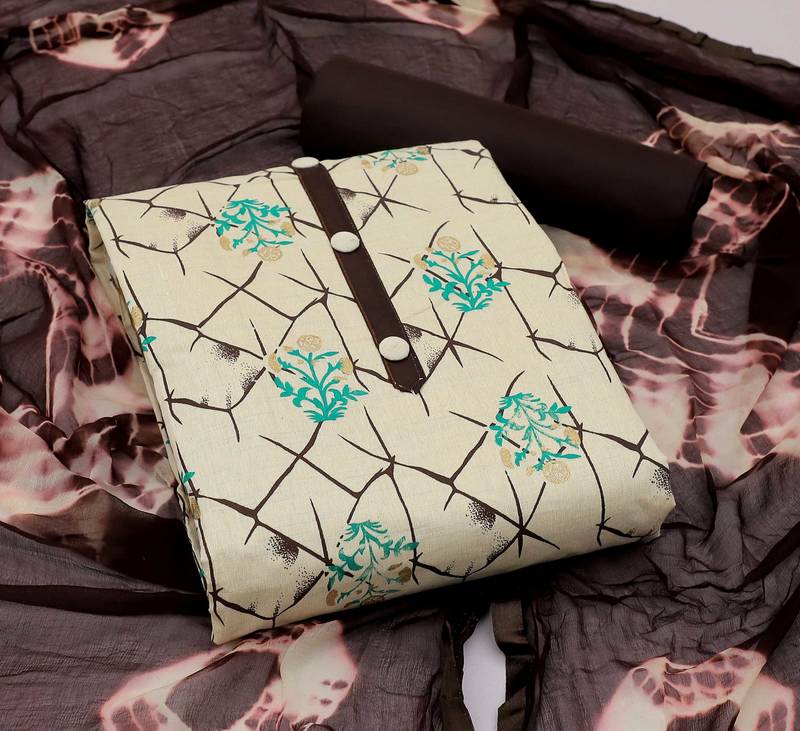 Khadi cotton top, heavy cotton bottom, and najmeen saboori print dupatta dress material