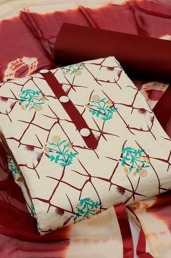 Khadi cotton top, heavy cotton bottom, and najmeen saboori print dupatta dress material