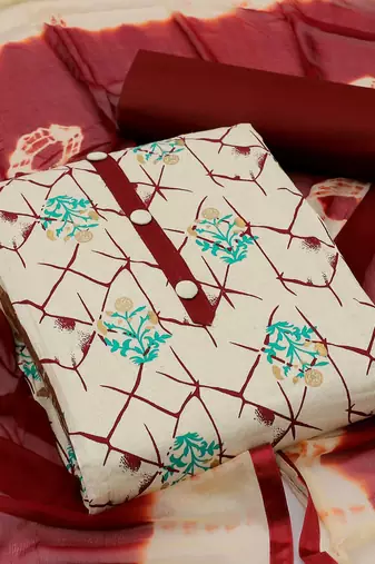 Khadi cotton top, heavy cotton bottom, and najmeen saboori print dupatta dress material