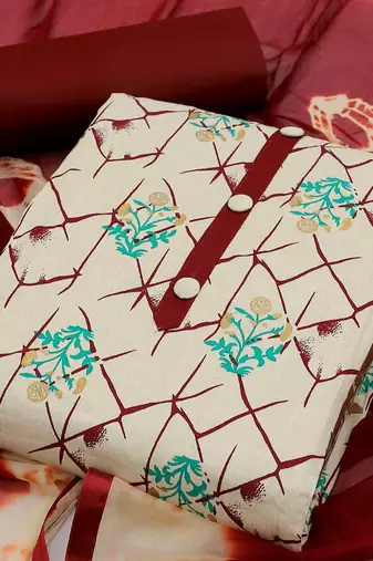 Khadi cotton top, heavy cotton bottom, and najmeen saboori print dupatta dress material