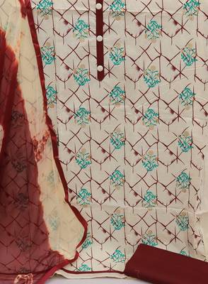 Khadi cotton top, heavy cotton bottom, and najmeen saboori print dupatta dress material 4