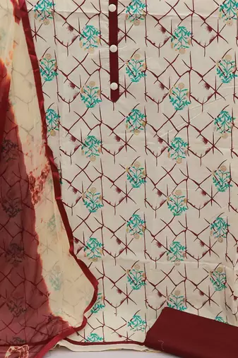 Khadi cotton top, heavy cotton bottom, and najmeen saboori print dupatta dress material