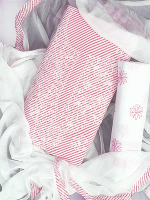 Ada Hand Embroidered White And Pink Cotton Lucknowi Chikankari Indian Women Unstitched Suit Piece - A211240 1
