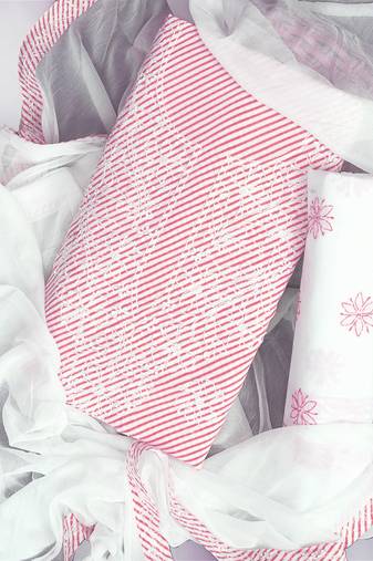 Ada Hand Embroidered White And Pink Cotton Lucknowi Chikankari Indian Women Unstitched Suit Piece - A211240