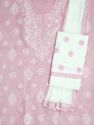 Ada Hand Embroidered White And Pink Cotton Lucknowi Chikankari Indian Women Unstitched Suit Piece - A211240 3