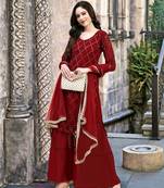 Trendmalls  Maroon Georgette Sequence Embroidery Party Wear Kurta Pant with Dupatta Salwar Suit Set