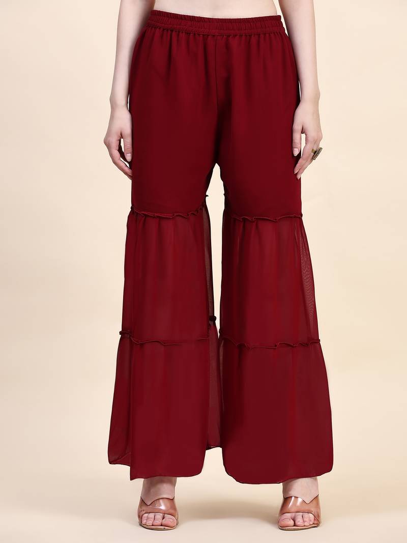 Trendmalls  Maroon Georgette Sequence Embroidery Party Wear Kurta Pant with Dupatta Salwar Suit Set