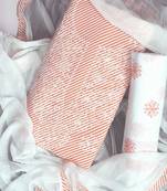 Ada Hand Embroidered White And Peach Cotton Lucknowi Chikankari Indian Women Unstitched Suit Piece - A211244