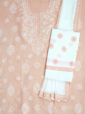 Ada Hand Embroidered White And Peach Cotton Lucknowi Chikankari Indian Women Unstitched Suit Piece - A211244 3