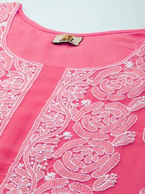 Hand Embroidered Dark Pink Georgette Lucknowi Chikankari Indian Women Unstitched Suit Piece 2