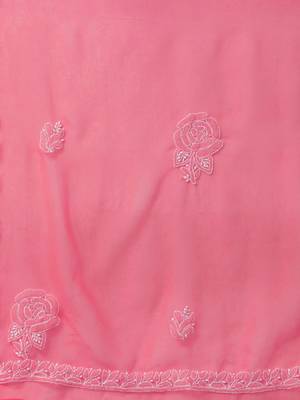 Hand Embroidered Dark Pink Georgette Lucknowi Chikankari Indian Women Unstitched Suit Piece 5