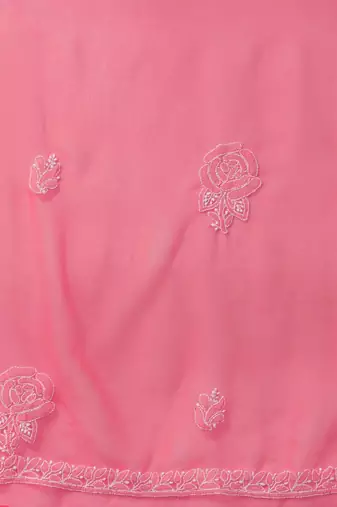 Hand Embroidered Dark Pink Georgette Lucknowi Chikankari Indian Women Unstitched Suit Piece