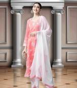 Ada Hand Embroidered Carrot Pink Cotton Lucknowi Chikankari Indian Women Unstitched Suit Piece - A211283