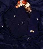 Hand Embroidered Navy Blue Georgette Lucknowi Chikankari Indian Women Unstitched Suit Piece