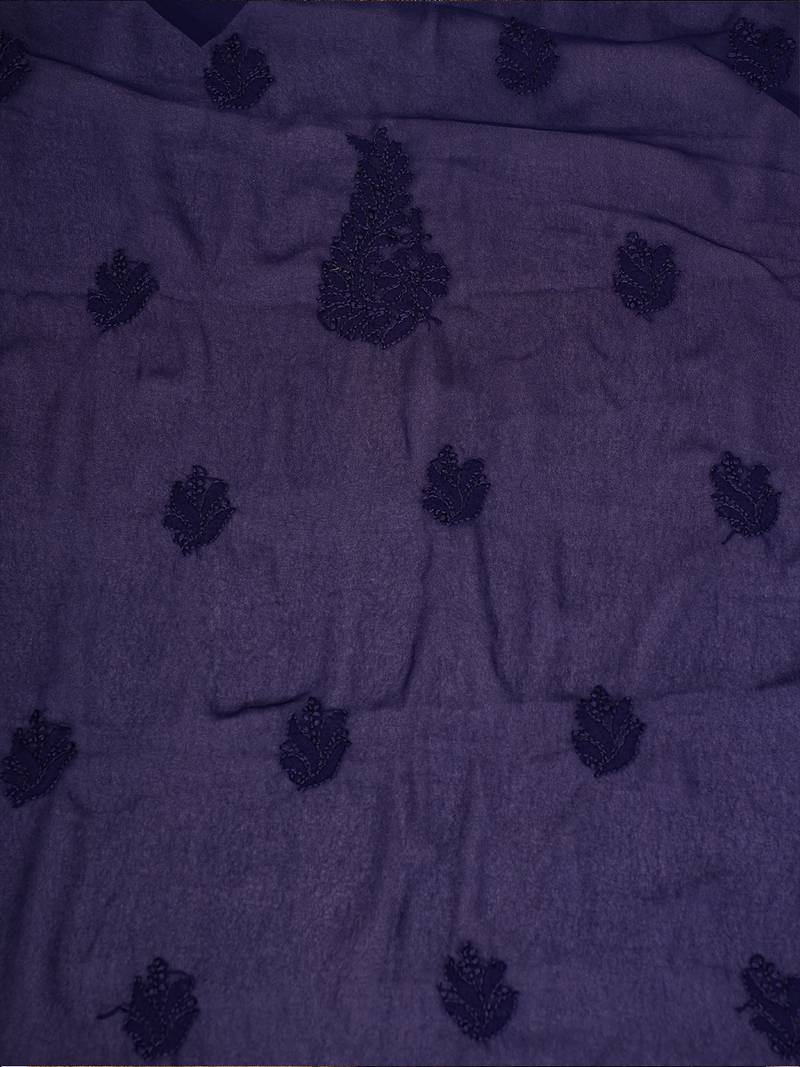Hand Embroidered Navy Blue Georgette Lucknowi Chikankari Indian Women Unstitched Suit Piece