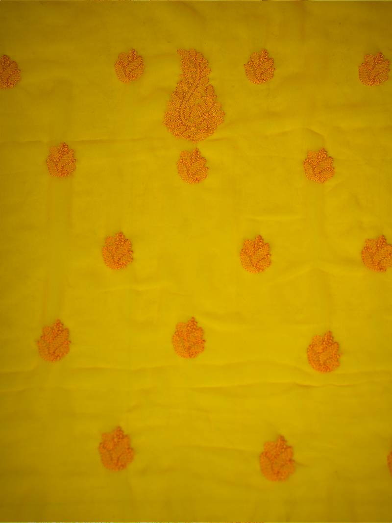 Hand Embroidered Yellow Georgette Lucknowi Chikankari Indian Women Unstitched Suit Piece