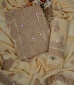 Hand Embroidered Fawn Georgette Lucknowi Chikankari Indian Women Unstitched Suit Piece