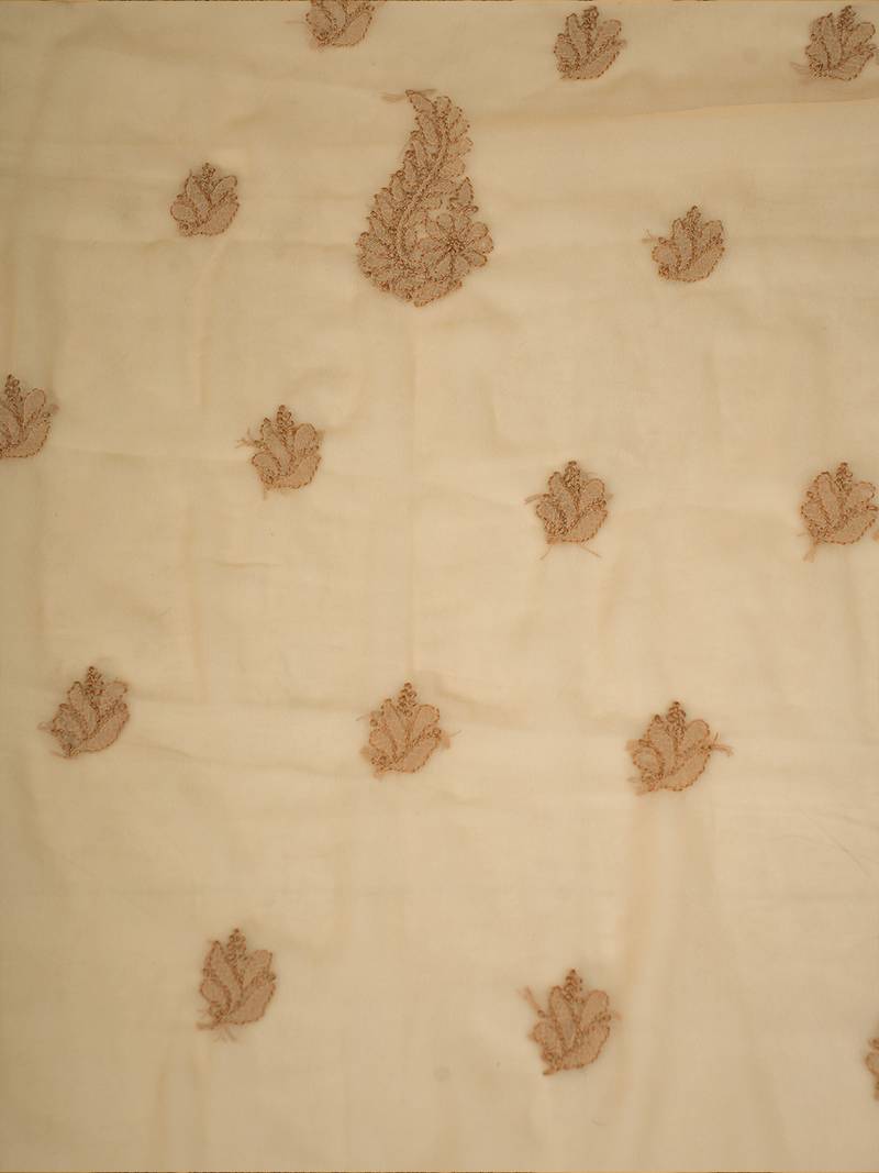 Hand Embroidered Fawn Georgette Lucknowi Chikankari Indian Women Unstitched Suit Piece