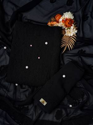 Hand Embroidered Jet Black Georgette Lucknowi Chikankari Indian Women Unstitched Suit Piece 1