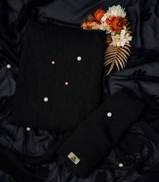 Hand Embroidered Jet Black Georgette Lucknowi Chikankari Indian Women Unstitched Suit Piece