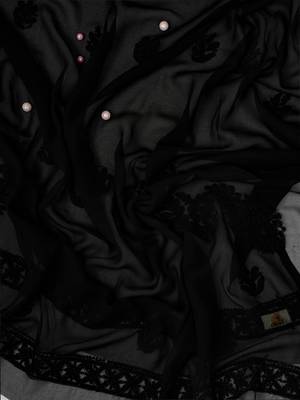 Hand Embroidered Jet Black Georgette Lucknowi Chikankari Indian Women Unstitched Suit Piece 5