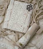 Hand Embroidered Taupe Fawn Georgette Lucknowi Chikankari Indian Women Unstitched Suit Piece