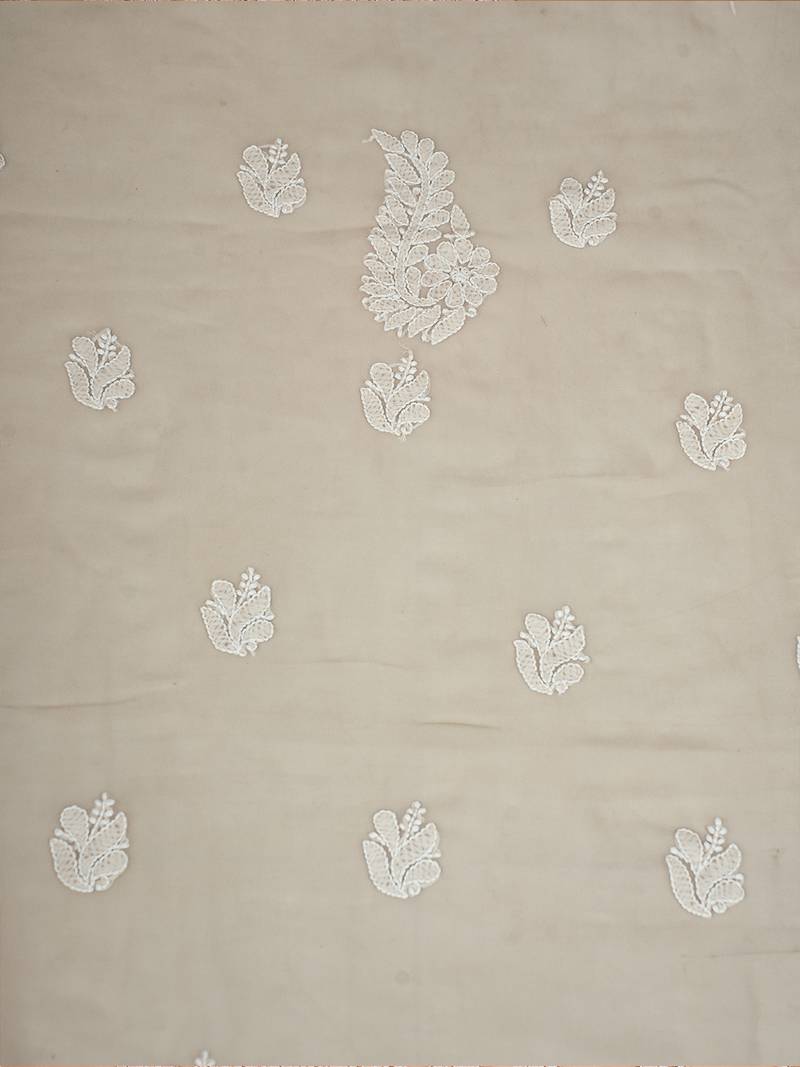Hand Embroidered Taupe Fawn Georgette Lucknowi Chikankari Indian Women Unstitched Suit Piece